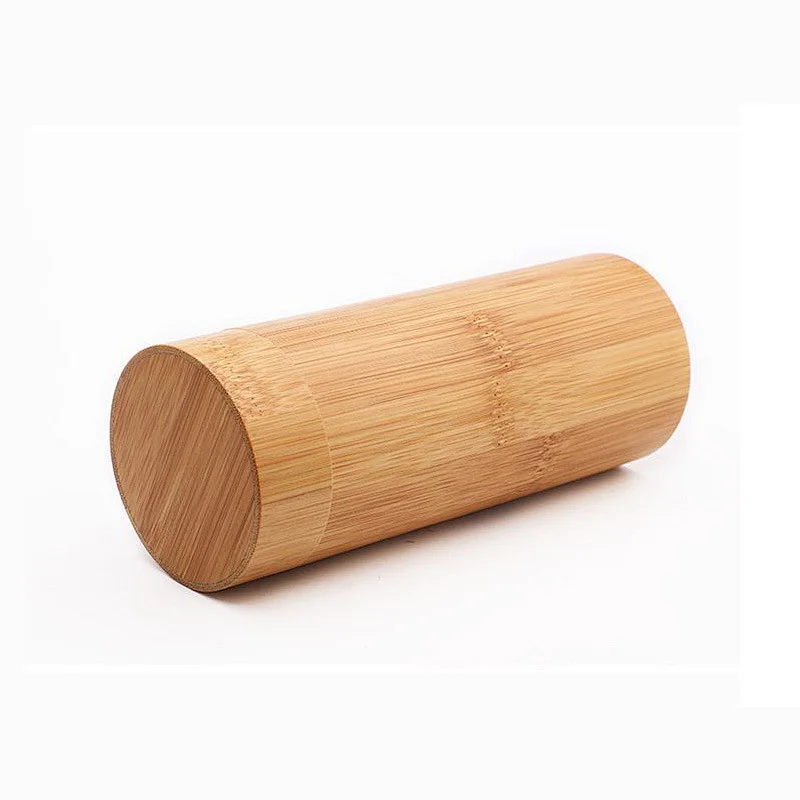 Factory spot wholesale bamboo woodcylindrical bamboo glasses case retro glasses storage box can be engraved with LOGO