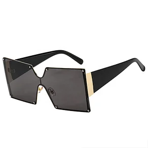Fashion rimless metal sun glasses frames one piece lens big female square vintage oversized sunglasses