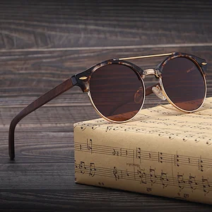 Wholesale fashion double bridge sun glasses acetate wood frame polarized sunglasses