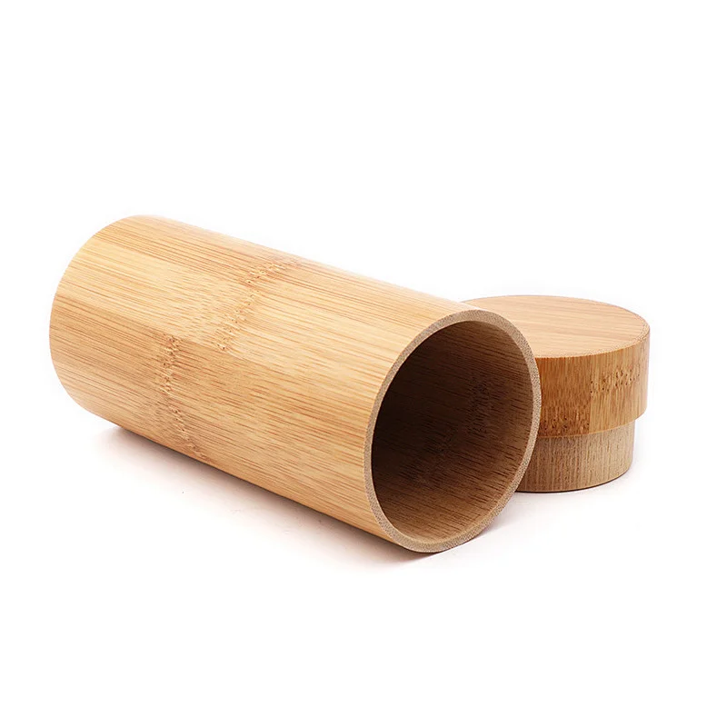 Factory spot wholesale bamboo woodcylindrical bamboo glasses case retro glasses storage box can be engraved with LOGO