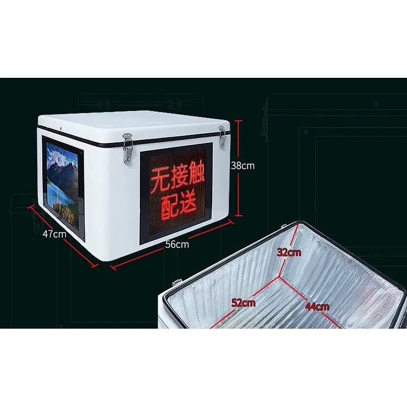 Glass fiber reinforced plastic three-screen LED takeaway box food delivery box  with lock and waterprrof