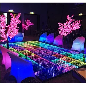 Stock products 3D infinite LED dance floor  LED mirror tempered glass dance floor portable moving rental 50cm*50cm for party
