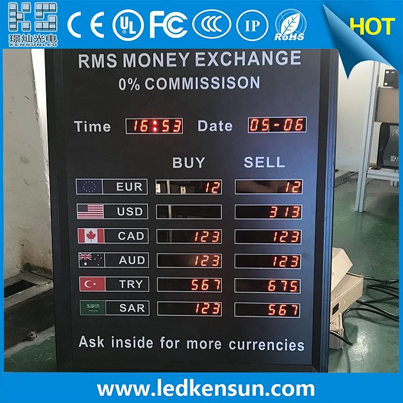 Customized led bank currency exchange rate sign board display Single red remote control currency exchange led board