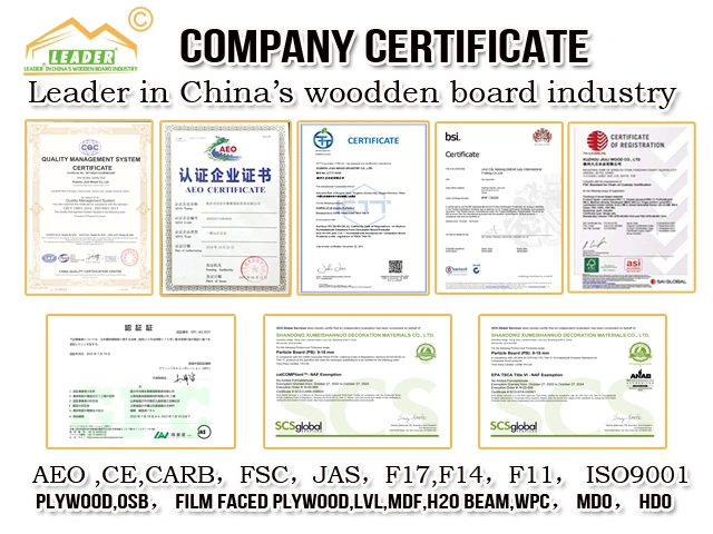Leader brand Water proof HMR green MDF certifcate