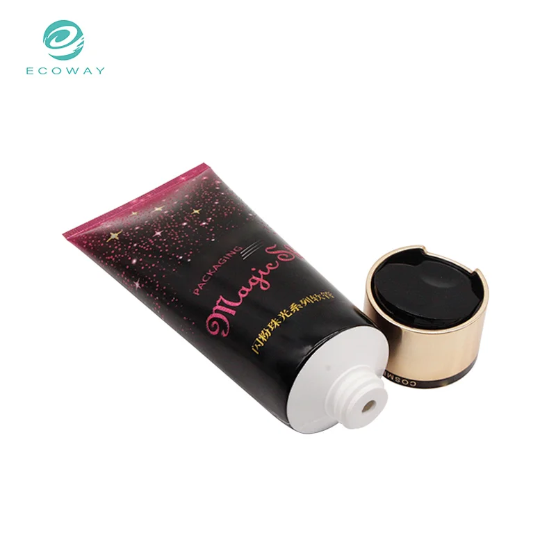 Special printing design plating cap plastic packaging tubes for cosmetic lotion with disc top cap