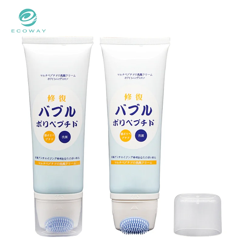 120ml offset printing clear face cleanser cosmetic tube with silicone brush and roller massage