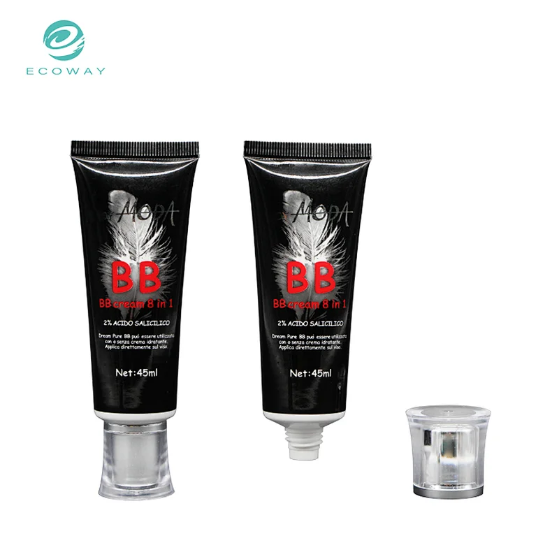 Custom PE plastic BB cream sunscreen packaging black tube with acrylic cap