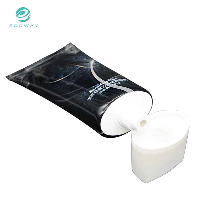 Empty cosmetic black mask packaging tube with white screw cap