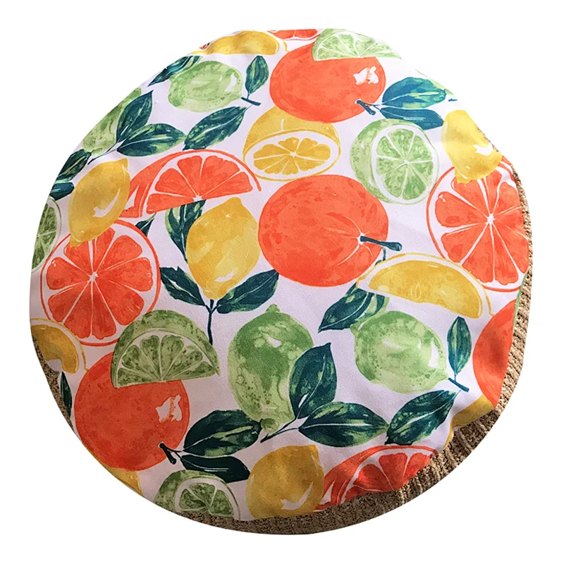 Latest promotion price Individuality printed straw stool bean bag