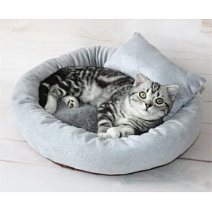 Round cute cat dog bed with cushion