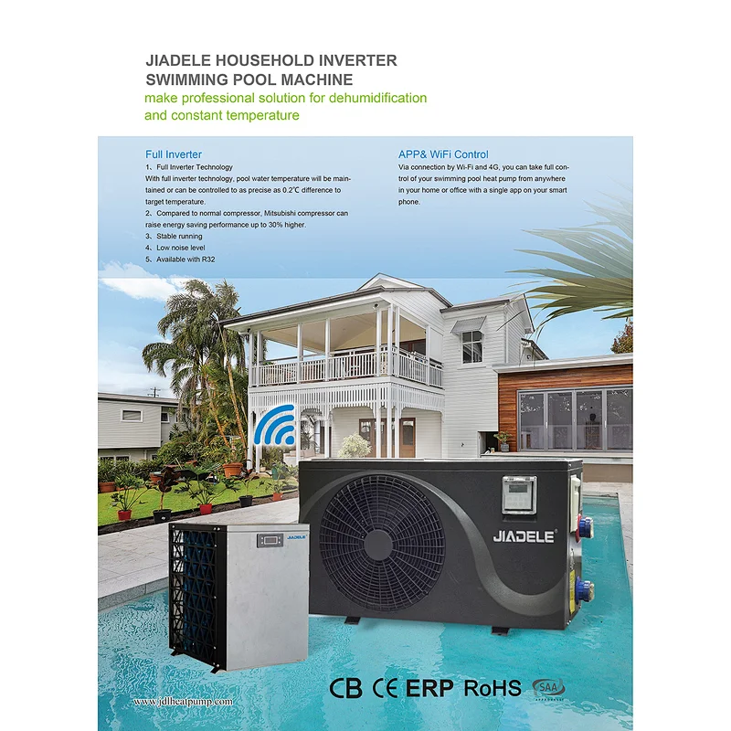 JIADELE Inverter Heat Pump Factory R32 Mini DC Inverter Swimming Pool Heat Pump Water Heater Solar Pool Heater