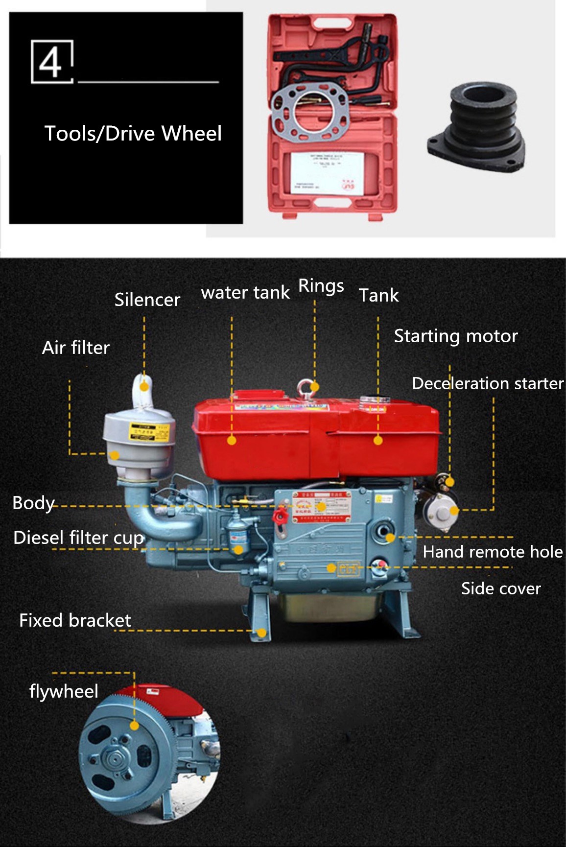 Agricultural diesel engine water cooling diesel engine single-cylinder hand crank electric start diesel engine