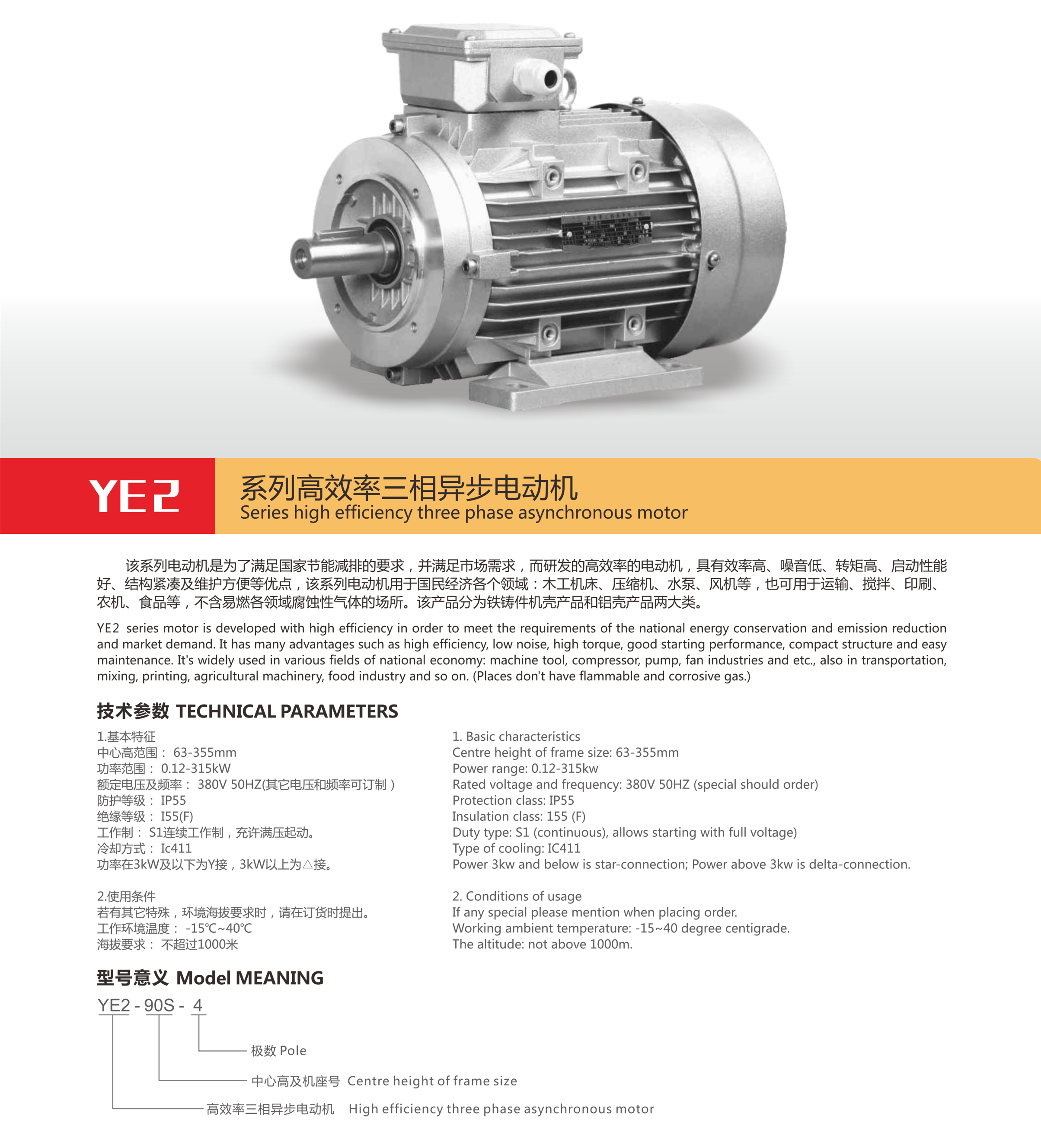 YE2 Series High Efficiency Three Phase Asynchronous Motor