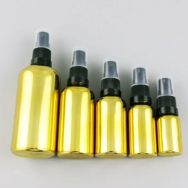 100ml50ml 30ml 20ml 10ml 5ml Painting Gold Glass Essential Oil Bottle With Pump 1oz Gold Cream Bottle