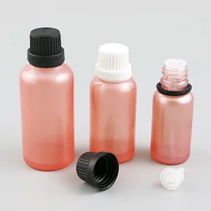 5ml 10ml 15ml 20ml 30ml 50ml 100ml pink glass essential oil bottles vial container with orifice reducers black white tamper evident caps