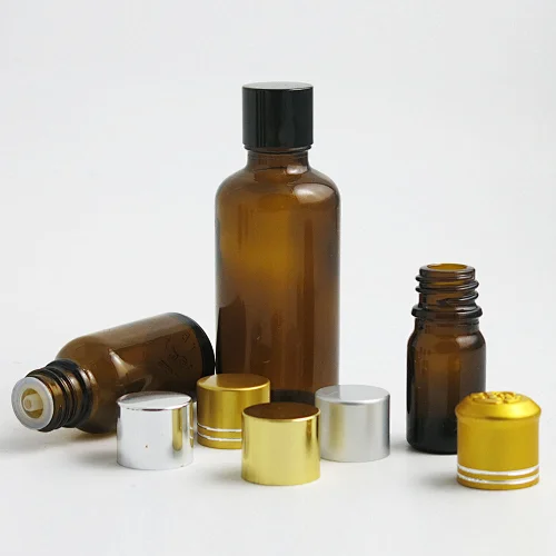 200 x 100m 50ml 30ml20ml15ml 10ml 5ml Empty Amber Brown Boston Round Essential Oil Bottles Containers with Dropper Aluminum lids