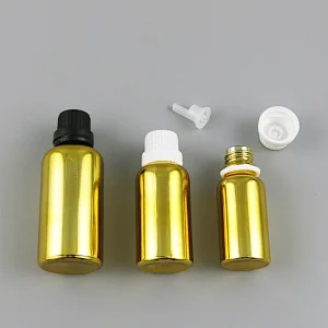 5ml 10ml 15ml 20ml 30ml 50ml 100ml gold glass essential oil bottles vial container with orifice reducers black white tamper evident caps