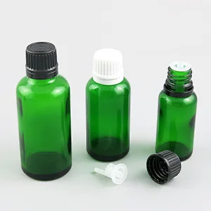 5ml 10ml 15ml 20ml 30ml 50ml 100ml green frost glass essential oil bottles with orifice reducers and black white tamper evident caps
