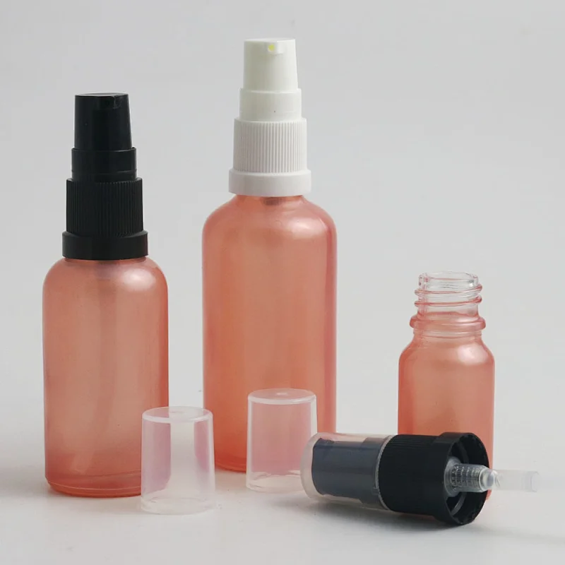 5ml 10ml 15ml 20ml 30m 50ml 100ml travel pink treatment pump glass bottle cream cosmetic container with pump