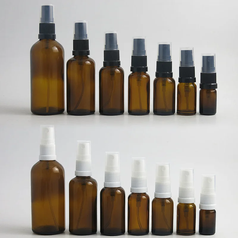 200 x 100ml 50ml 20ml 15ml 10ml 5ml Amber Essential Oil Bottle With Mist Sprayer Amber Glass Perfume Fragrance Bottles