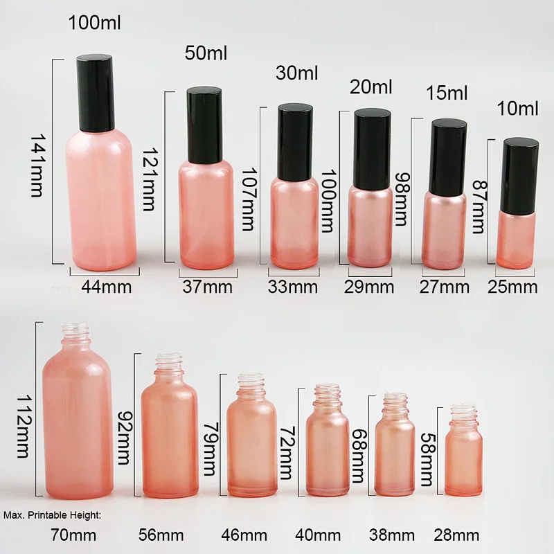 100ml 50ml 30ml 20ml 15ml 10ml 5ml dropper pink glass essential oil bottle