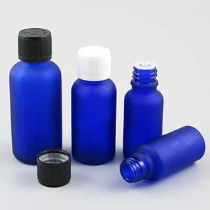 5ml 10ml 15ml 20ml 30ml 50ml 100ml blue frost glass bottle Mini glass essential oil bottle with Plastic Childproof Lids