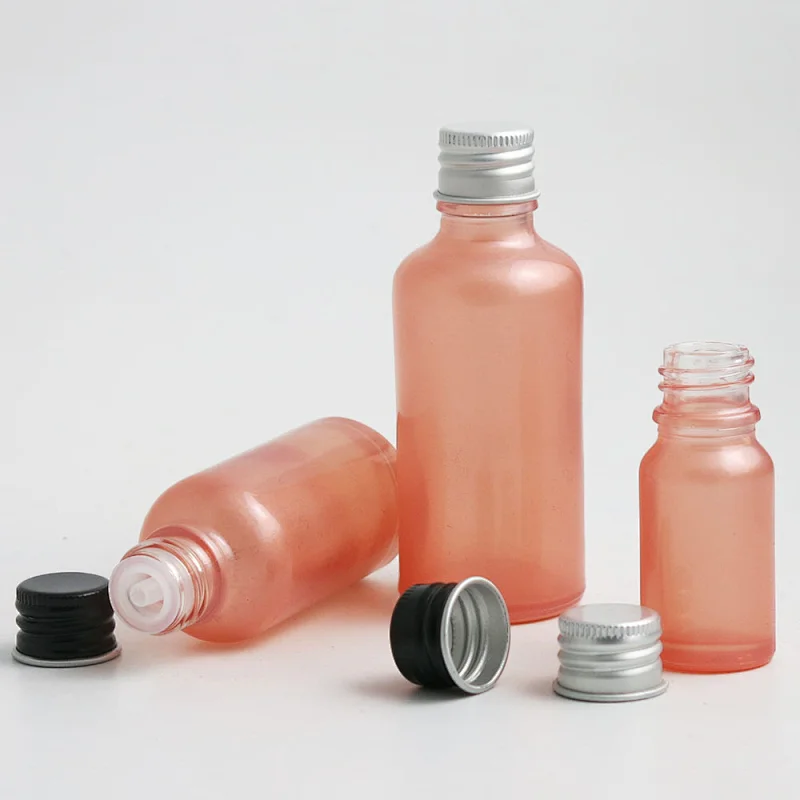 100ml 50ml 30ml 20m 15ml 10ml 5ml pink glass essential oil bottle containers with aluminum lids