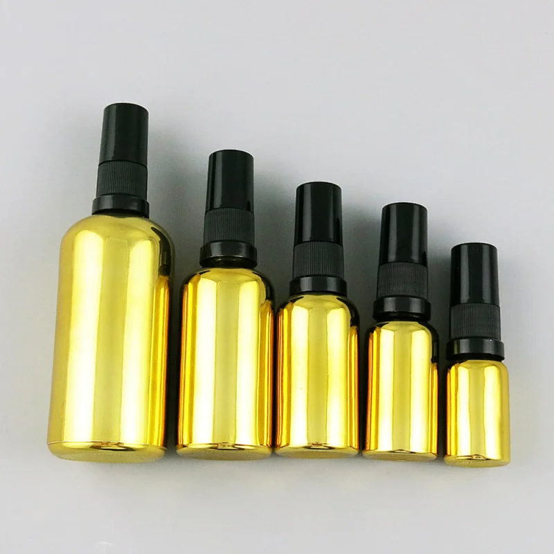 5ml 10ml 15ml 20ml 30ml 50ml 100ml travel gold glass spray bottles essential oil container with Fine mist sprayer