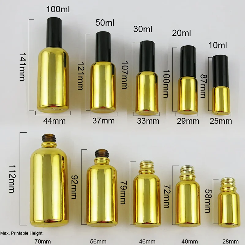 100ml 50ml 30ml 20ml 15ml 10ml 5ml dropper gold glass essential oil bottle
