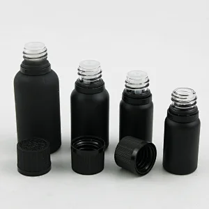 5ml 10ml 15ml 20ml 30m 50ml 100ml black frost glass essential oil bottle with Tamper Evident Childproof Cap orifice reduce
