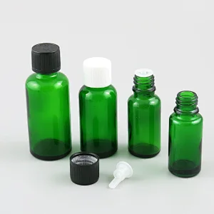 5ml 10ml 15ml 20ml 30ml 50ml 100ml green frost glass bottle Mini glass essential oil bottle with Plastic Childproof Lids