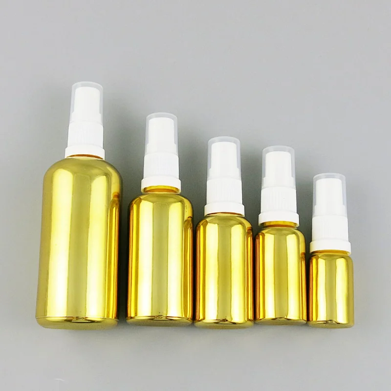 5ml 10ml 15ml 20ml 30ml 50ml 100ml travel gold glass spray bottles essential oil container with Fine mist sprayer