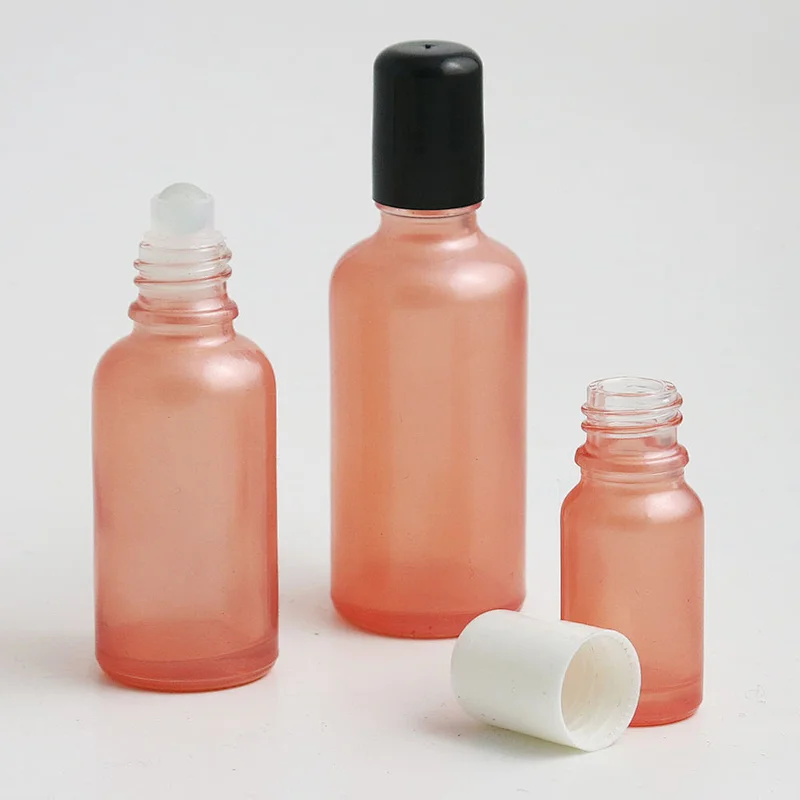 5ml 10ml 15ml 20ml 30ml 50ml 100ml pink refillable glass essential oil roller bottle roll on perfume beauty bottles with glass ball