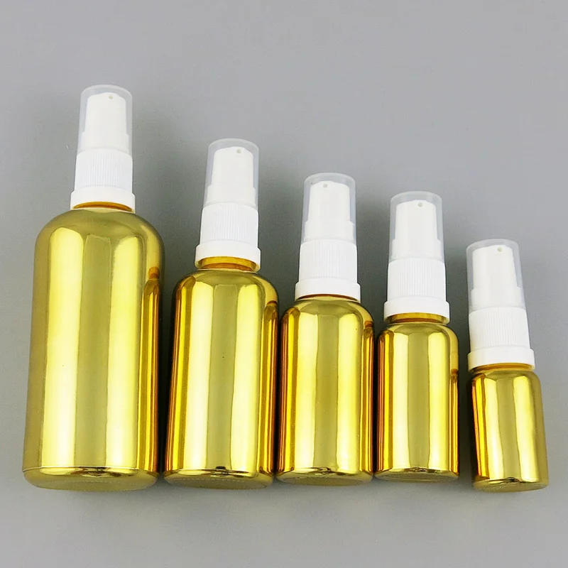 5ml 10ml 15ml 20ml 30m 50ml 100ml travel gold treatment pump glass bottle cream cosmetic container with pump