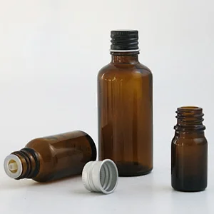 Empty amber glass essential oil bottle containers with aluminum cap with insert 5ml 10ml 15ml 20ml 30ml 50ml 100ml 12pcs