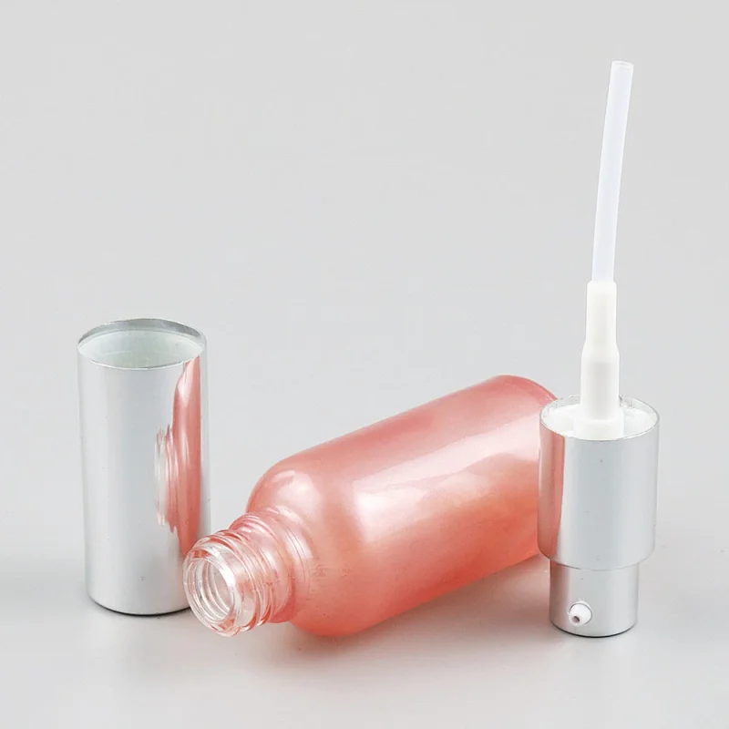 Refillable pink Glass Cream Lotin Pump Bottles Transparent Glass Containers With Pump 100ml 50ml 30ml 20ml 15ml 10ml 5ml