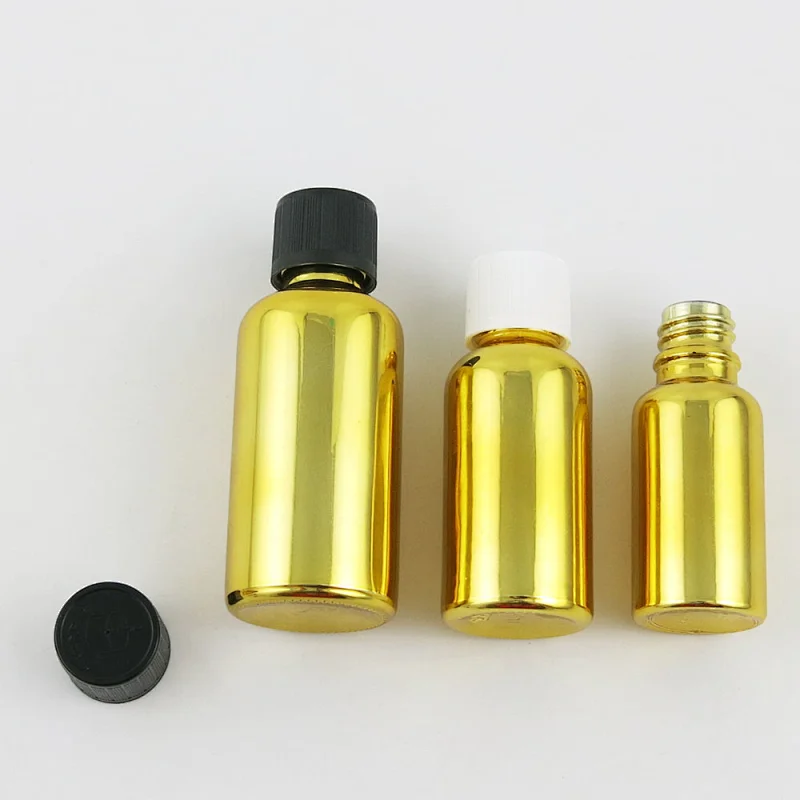 5ml 10ml 15ml 20ml 30ml 50ml 100ml gold glass bottle Mini glass essential oil bottle with Plastic Childproof Lids