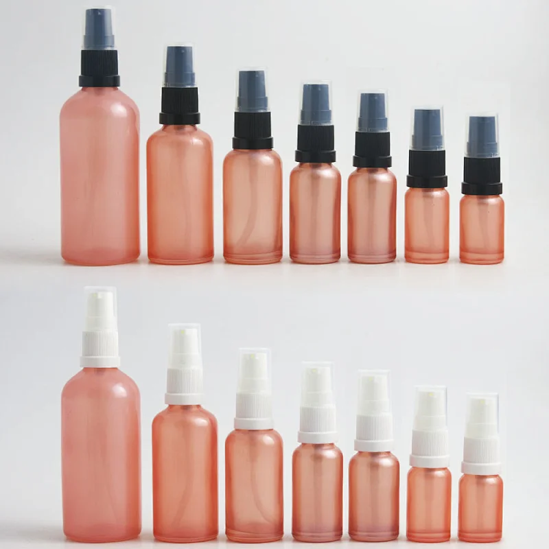 5ml 10ml 15ml 20ml 30m 50ml 100ml travel pink treatment pump glass bottle cream cosmetic container with pump