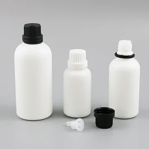 5ml 10ml 15ml 20ml 30ml 50ml 100ml white glass essential oil bottles vial container with orifice reducers black white tamper evident caps