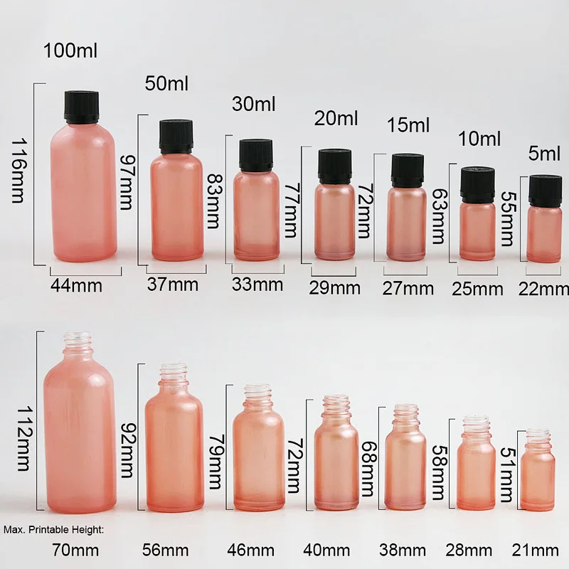 5ml 10ml 15ml 20ml 30m 50ml 100ml pink glass essential oil bottle with Tamper Evident Childproof Cap orifice reduce