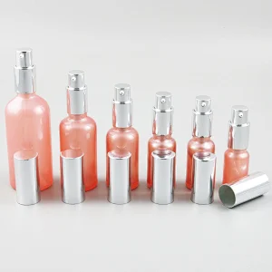 Refillable pink Glass Cream Lotin Pump Bottles Transparent Glass Containers With Pump 100ml 50ml 30ml 20ml 15ml 10ml 5ml