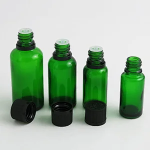 5ml 10ml 15ml 20ml 30m 50ml 100ml green glass essential oil bottle with Tamper Evident Childproof Cap orifice reduce