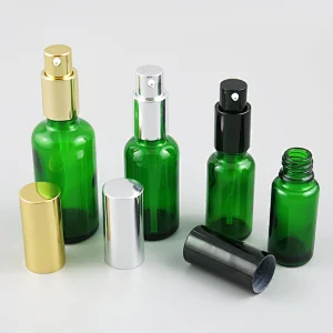 Refillable green frost Glass Cream Lotin Pump Bottles Transparent Glass Containers With Pump 100ml 50ml 30ml 20ml 15ml 10ml 5ml