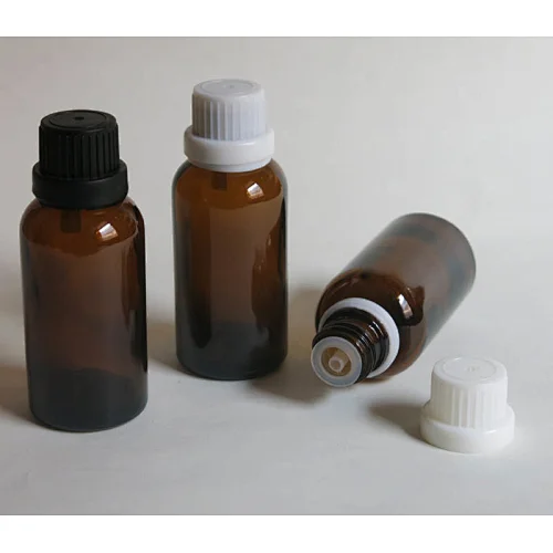12 x 100ML 50ML 30ML 20ML 10ML 5ML l Empty Small Amber Boston Round Glass Essential Bottle White Black Tamper Evident Cap
