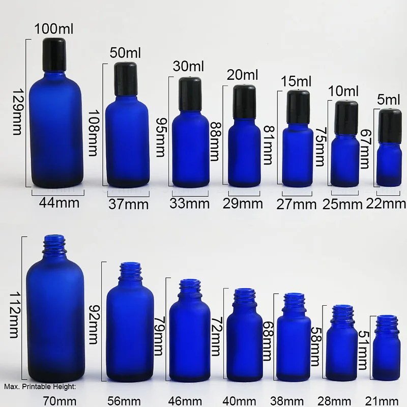 5ml 10ml 15ml 20ml 30ml 50ml 100ml blue refillable frost glass essential oil roller bottle roll on perfume beauty bottles with glass ball