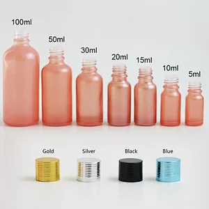 Pink glass essential oil bottles containers packaging with reducer aluminum lids 100ml 50ml 30ml 20ml 15ml 10ml 5ml