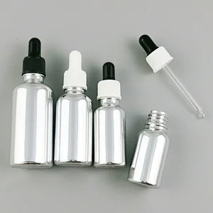 Refillable Empty Silver Glass Essential Oil Bottle With Plastic Dropper 5ml 10ml 20ml 30ml 50ml 100ml