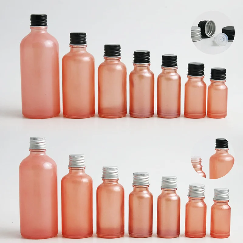 100ml 50ml 30ml 20m 15ml 10ml 5ml pink glass essential oil bottle containers with aluminum lids