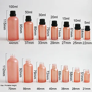 5ml 10ml 15ml 20ml 30ml 50ml 100ml pink glass essential oil bottles vial container with orifice reducers black white tamper evident caps