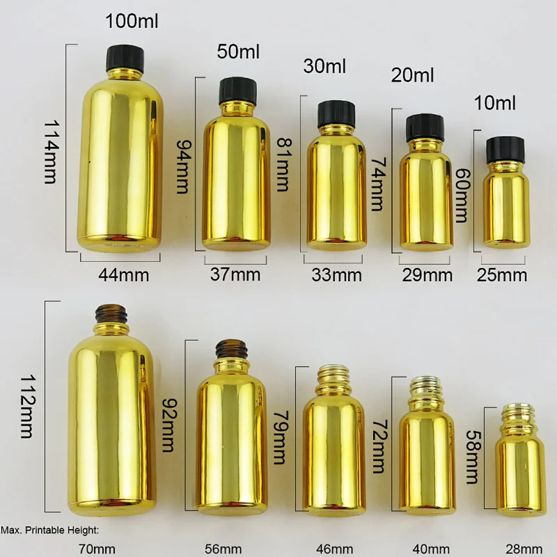 5ml,10ml,15ml,20ml,30ml,50ml,100ml gold Glass essential oil Bottle With Brush for Beauty Cosmetic Containers Bottle
